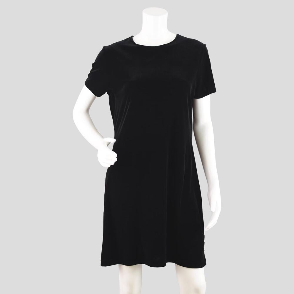 VTG 90s Merona Black Velvet Short Sleeve Dress, Women's Medium